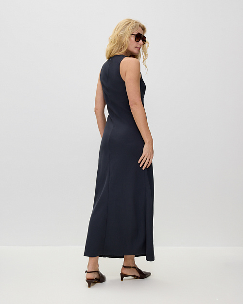 Приталенное платье макси без рукавов, из модала, темно-синий