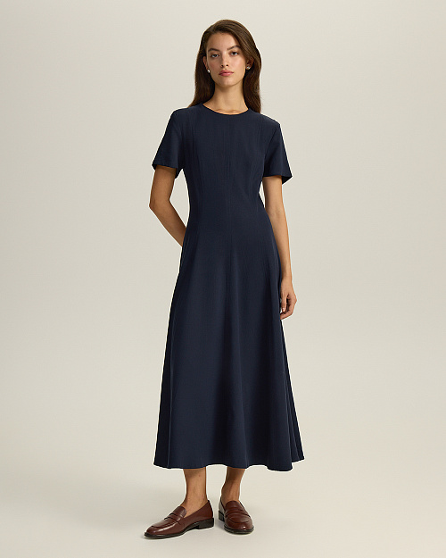 Приталенное платье из лиоцелла и района, темно-синий