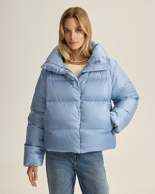 Короткий пуховик с натуральным наполнителем, голубой