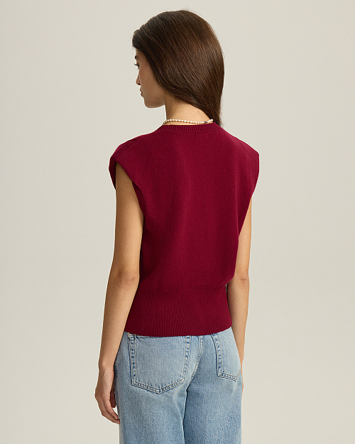 Шерстяной трикотажный жилет на пуговицах, бордовый