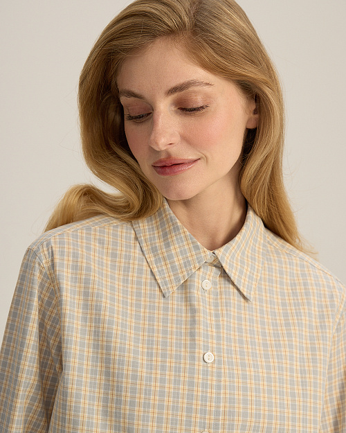 Клетчатая рубашка с эффектом многослойности, бежевый с голубым