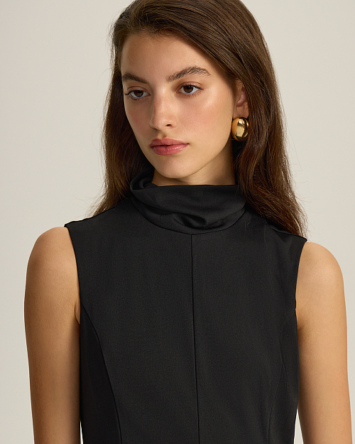 Платье макси без рукавов со стойкой, черный