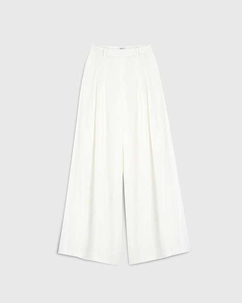 Широкие брюки палаццо с высокой посадкой, из тенселя, белый