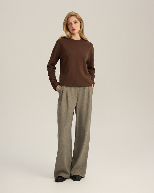 Лонгслив с цельнокроеным рукавом, коричневый