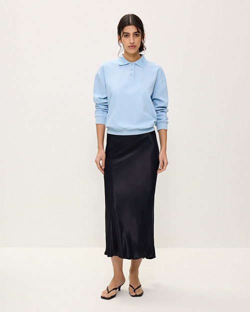 Длинная атласная юбка из вискозы, черный