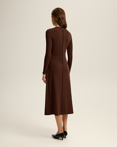 Платье с акцентным швом, из тенселя с шерстью, коричневый