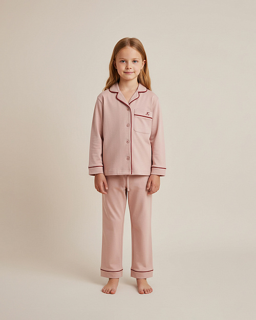 Детская пижамная рубашка из хлопка, розовый