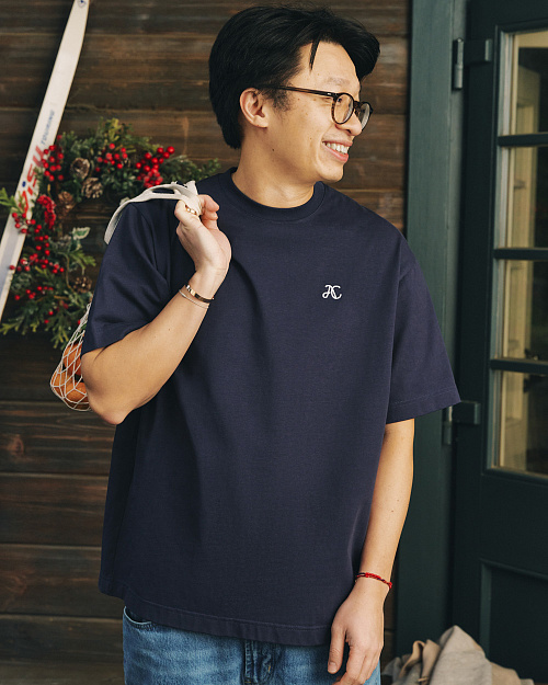 Хлопковая футболка Unisex с принтом и вышивкой, синий