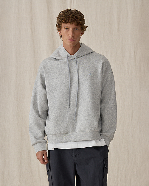 Мужская толстовка худи, серый меланж