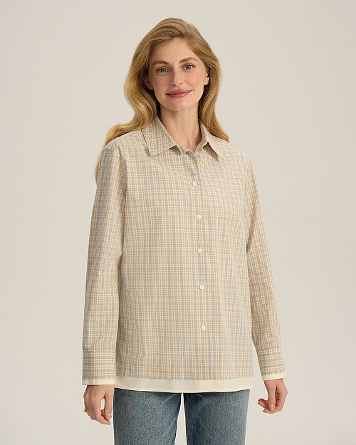 Клетчатая рубашка с эффектом многослойности, бежевый с голубым