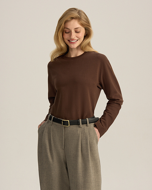 Лонгслив с цельнокроеным рукавом, коричневый