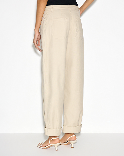 Хлопковые брюки с отворотами, бежевый