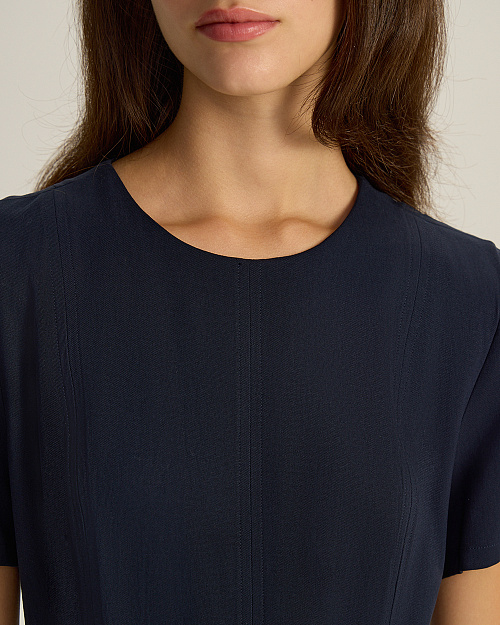 Приталенное платье из лиоцелла и района, темно-синий