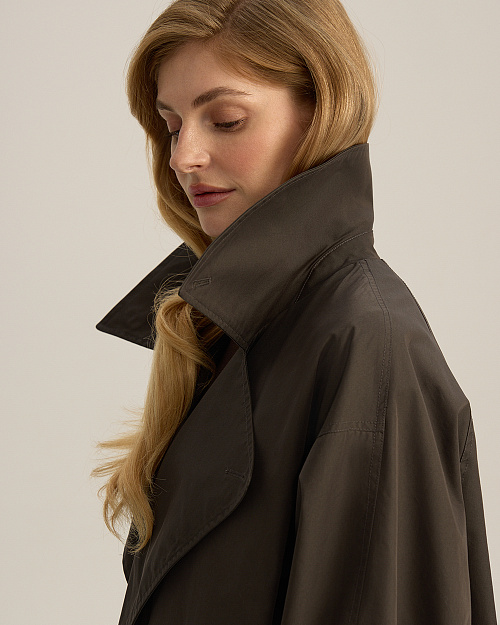 Двубортный оверсайз тренч, хаки