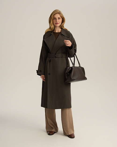 Двубортный оверсайз тренч, хаки