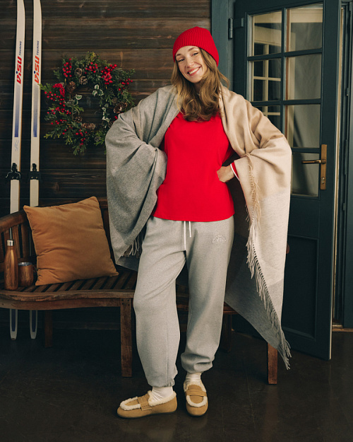 Свободные хлопковые джоггеры с вышивкой, серый меланж