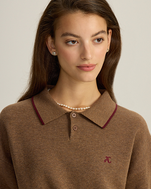 Хлопковый джемпер Unisex с воротником поло, коричневый