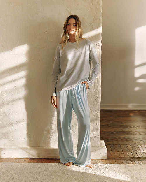 Трикотажные брюки на резинке, из района и спандекса, небесно-голубой