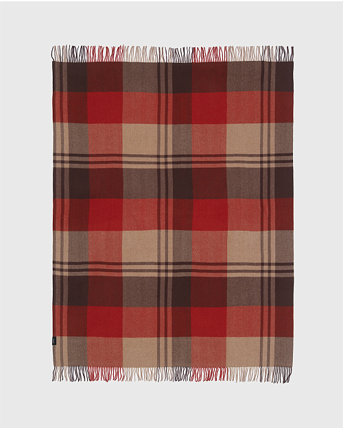 Шерстяной плед в клетку, 140×180 см, красный с коричневым