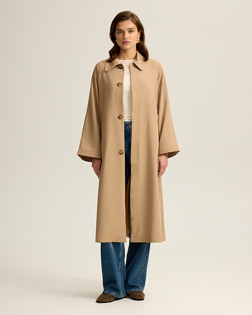 Пыльник с воротником трансформером, бежевый