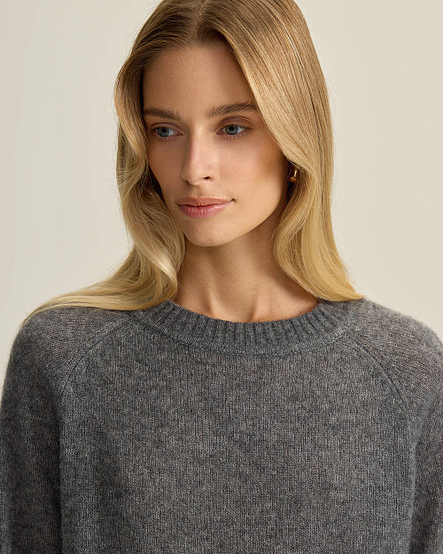 Джемпер из кашемира и шелка, серый меланж