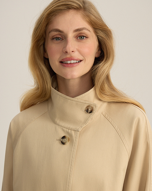 Укороченный тренч со стойкой, из лиоцелла с хлопком, бежевый