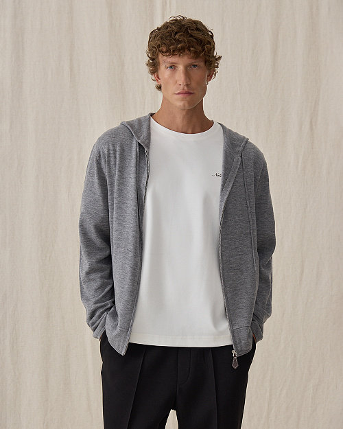 Вязаный худи на молнии Unisex, из шерсти мериноса, серый