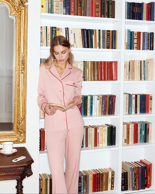 Хлопковые пижамные брюки с контрастной отделкой, розовый