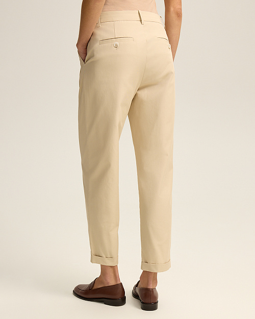 Хлопковые брюки чиносы с отворотами, светло-бежевый