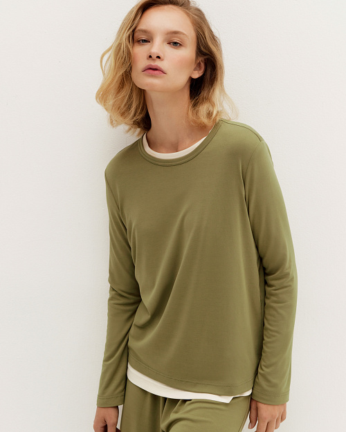 Мягкий трикотажный лонгслив из модала, хаки