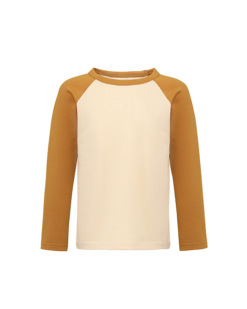 Детский хлопковый лонгслив Unisex с контрастными рукавами, светло-бежевый, желтый