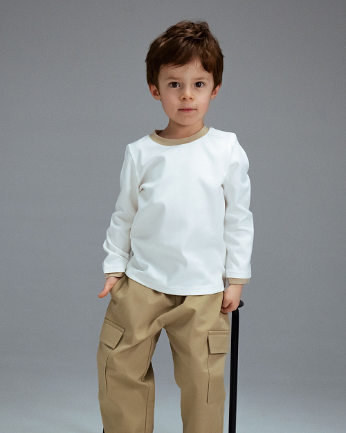 Лонгслив детский Unisex из хлопка с контрастным воротником, бежевый