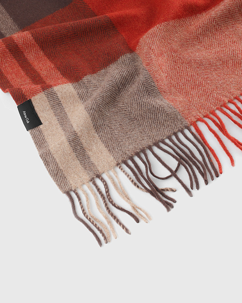 Шерстяной плед в клетку, 140×180 см, красный с коричневым