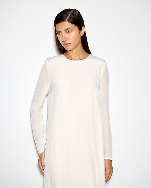 Платье макси с длинным рукавом, из вискозы, молочный