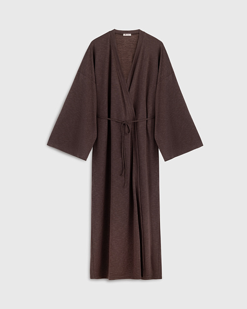 Длинный кардиган на поясе, горький шоколад