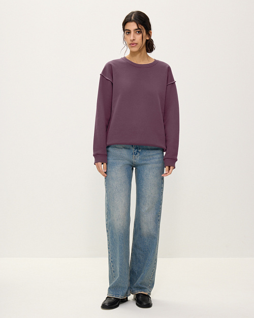 Хлопковый свитшот с открытыми швами, сливовый