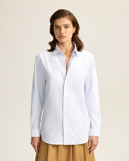 Рубашка из 100% хлопка в полоску, голубой