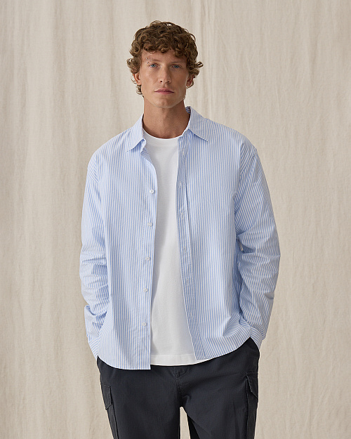 Мужская рубашка в полоску, голубой