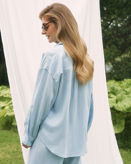 Рубашка оверсайз из тенселя и льна, небесно-голубой