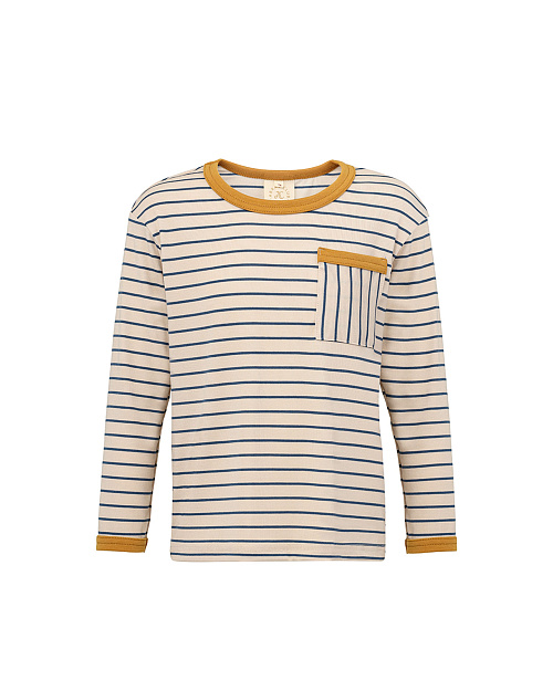Детский лонгслив в полоску Unisex, из района, светло-бежевый, синяя полоска