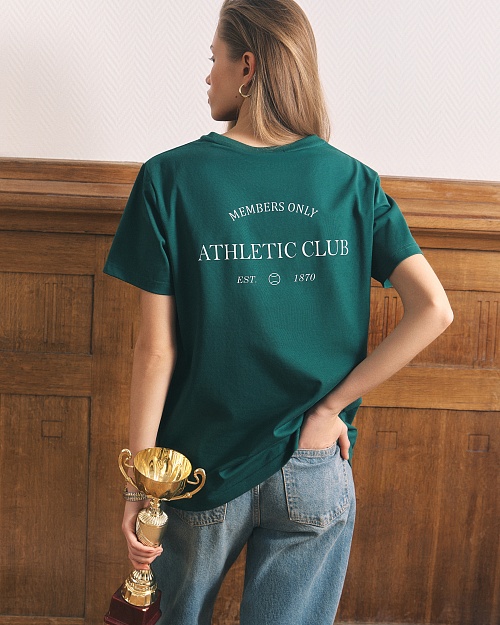 Оверсайз футболка Unisex, с принтом и вышивкой, из 100% хлопка, зеленый