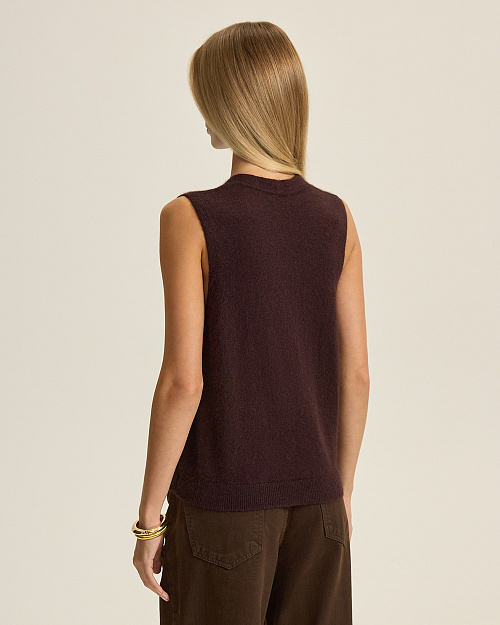 Жилет на пуговицах с шерстью ангоры, коричневый шоколадный