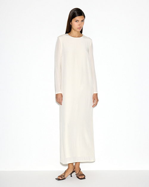 Платье макси с длинным рукавом, из вискозы, молочный