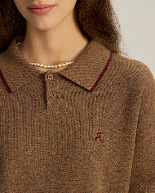 Хлопковый джемпер Unisex с воротником поло, коричневый