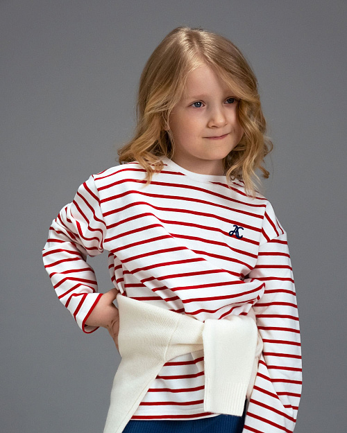 Детский лонгслив в полоску Unisex из хлопка, красный