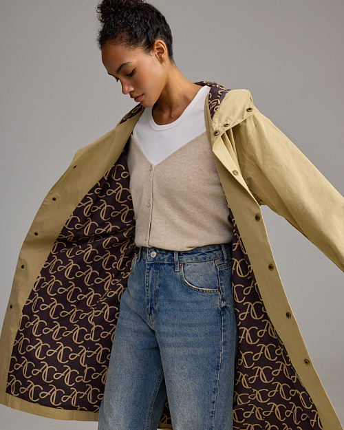 Хлопковый плащ Unisex с капюшоном, с водоотталкивающей пропиткой, бежевый