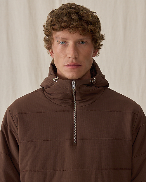 Мужская стеганая куртка-худи, коричневый
