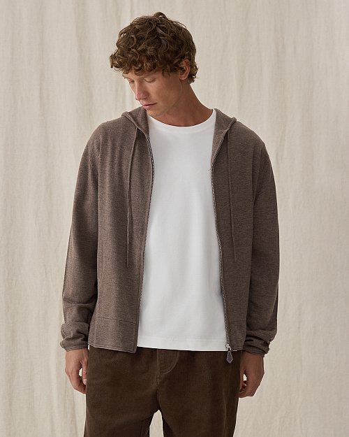 Вязаный худи на молнии Unisex, из шерсти мериноса, коричневый