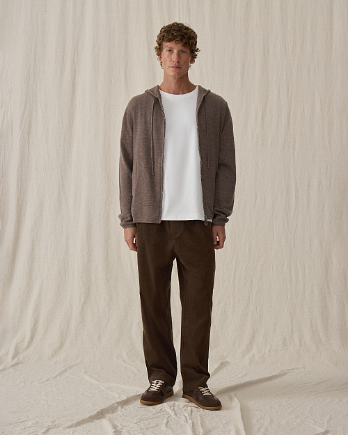 Вязаный худи на молнии Unisex, из шерсти мериноса, коричневый