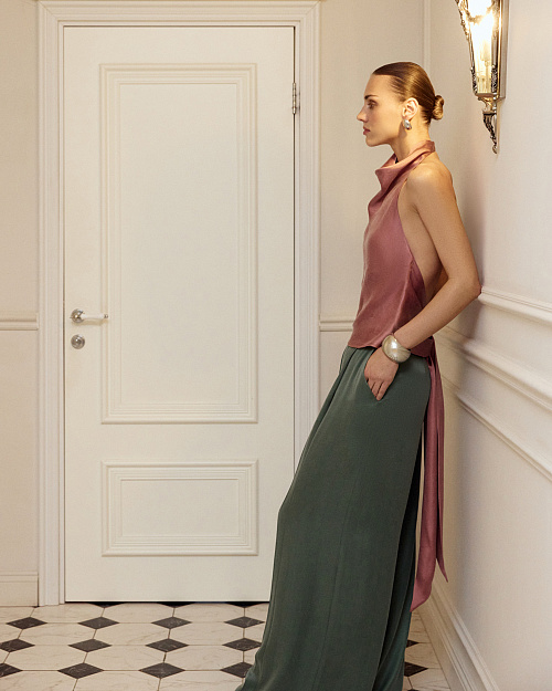 Свободные брюки из купро с районом, зеленый хвойный